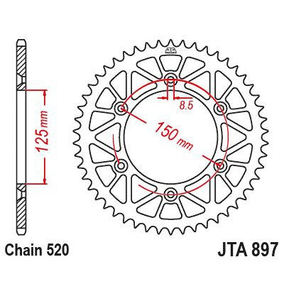 JT Sprockets Rear Racelite Aluminum Race Sprocket Red 51 Tooth 51T 520 Chain