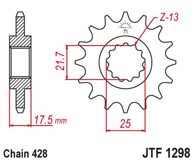 JT Sprockets Front Steel Countershaft Sprocket 17 Tooth 17T 428 Chain