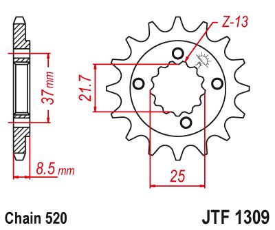 JT Sprockets Front Steel Countershaft Sprocket 13 Tooth 13T 520 Chain