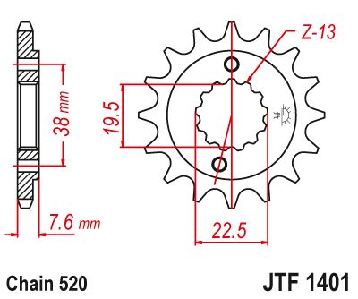 JT Sprockets Front Steel Countershaft Sprocket 13 Tooth 13T 520 Chain