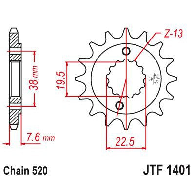 JT Sprockets Front Steel Countershaft Sprocket 14 Tooth 14T 520 Chain