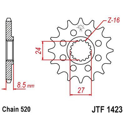JT Sprockets Front Steel Countershaft Sprocket 16 Tooth 16T 520 Chain