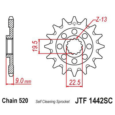 JT Sprockets Front Steel Countershaft Sprocket SC 13 Tooth 13T 520 Chain