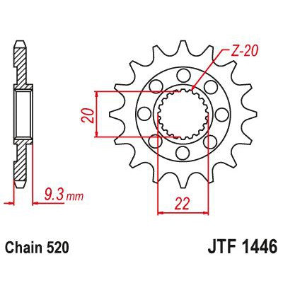 JT Sprockets Front Steel Countershaft Sprocket SC 14 Tooth 14T 520 Chain