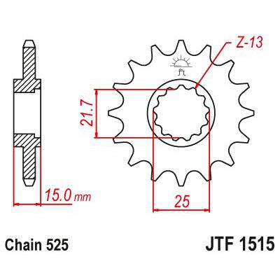 JT Sprockets Front Steel Sprocket 15 Tooth 15T 525 Chain JTF1515.15
