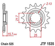 JT Sprockets Front Steel Countershaft Sprocket 15 Tooth 15T 525 Chain