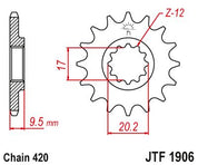 JT Sprockets Front Steel Countershaft Sprocket 12 Tooth 12T 420 Chain