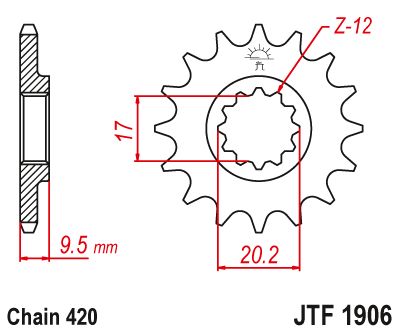 JT Sprockets Front Steel Countershaft Sprocket 12 Tooth 12T 420 Chain