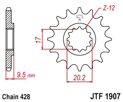 JT Sprockets Front Steel Countershaft Sprocket 13 Tooth 13T 428 Chain