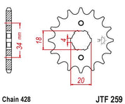 JT Sprockets Front Steel Countershaft Sprocket 14 Tooth 14T 428 Chain JTF259.14