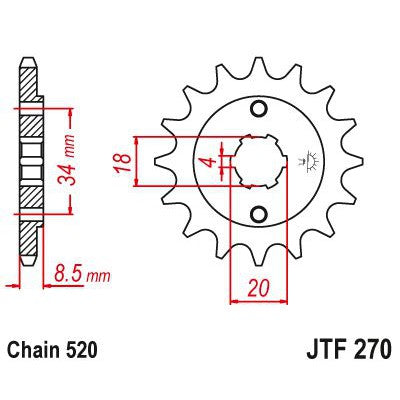 JT Sprockets Front Steel Countershaft Sprocket 14 Tooth 14T 520 Chain JTF270.14