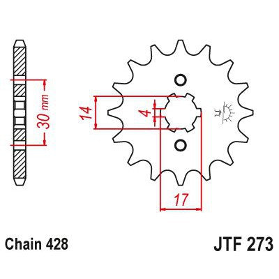 JT Sprockets Front Steel Sprocket 14 Tooth 14T 428 Chain JTF273.14
