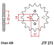 JT Sprockets Front Steel Sprocket 14 Tooth 14T 428 Chain For Honda Trail 125 CT125A Hunter cub 2021-2022 JTF273.14