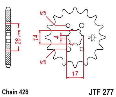 JT Sprockets Front Steel Countershaft Sprocket 13 Tooth 13T 428 Chain JTF277.13