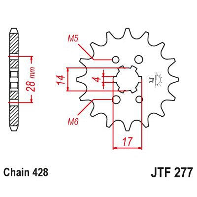 JT Sprockets Front Steel Countershaft Sprocket 13 Tooth 13T 428 Chain JTF277.13