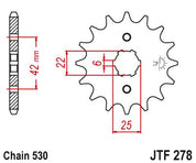 JT Sprockets Front Steel Countershaft Sprocket 16 Tooth 16T 530 Chain For Honda CJ360T 1978 JTF278.16