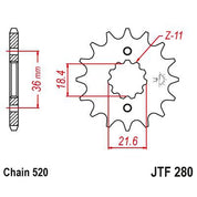 JT Sprockets Front Steel Countershaft Sprocket 13 Tooth 13T 520 Chain JTF280.13