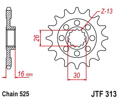 JT Sprockets Front Steel Sprocket 16 Tooth 16T 525 Chain JTF313.16