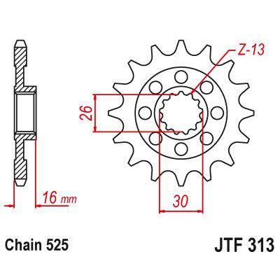 JT Sprockets Front Steel Sprocket 16 Tooth 16T 525 Chain JTF313.16
