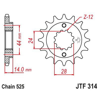 JT Sprockets Front Steel Sprocket 16 Tooth 16T 525 Chain JTF314.16