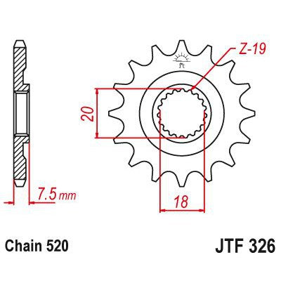 JT Sprockets Front Steel Countershaft Sprocket 12 Tooth 12T 520 Chain JTF326.12