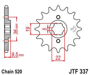 JT Sprockets Front Steel Countershaft Sprocket 12 Tooth 12T 520 Chain JTF337.12