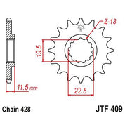 JT Sprockets Front Steel Countershaft Sprocket 14 Tooth 14T 428 Chain JTF409.14