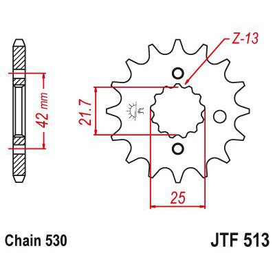 JT Sprockets Front Steel Countershaft Sprocket 13 Tooth 13T 530 Chain JTF513.13