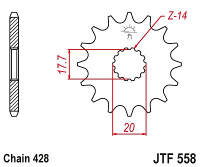 JT Sprockets Front Steel Countershaft Sprocket 14 Tooth 14T 428 Chain For Yamaha YZ85LW R 2024 JTF558.14