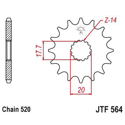 JT Sprockets Front Steel Countershaft Sprocket 14 Tooth 14T 520 Chain JTF564.14