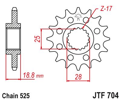 JT Sprockets Front Steel Countershaft Sprocket 17 Tooth 17T 525 Chain For Husqvarna Nuda 900R 2012 JTF704.17