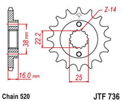 JT Sprockets Front Steel Sprocket 14 Tooth 14T 520 Chain JTF736.14