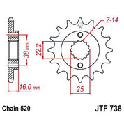 JT Sprockets Front Steel Sprocket 14 Tooth 14T 520 Chain JTF736.14