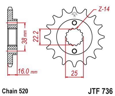 JT Sprockets Front Steel Sprocket 14 Tooth 14T 520 Chain JTF736.14