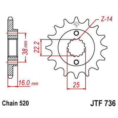 JT Sprockets Front Steel Sprocket 14 Tooth 14T 520 Chain JTF736.14