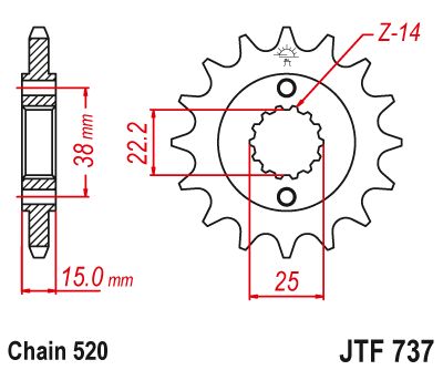 JT Sprockets Front Steel Sprocket 15 Tooth 15T 520 Chain JTF737.15