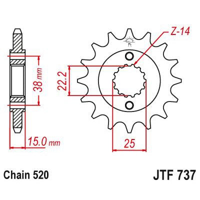 JT Sprockets Front Steel Sprocket 15 Tooth 15T 520 Chain JTF737.15