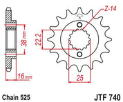 JT Sprockets Front Steel Sprocket 14 Tooth 14T 525 Chain JTF740.14