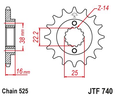 JT Sprockets Front Steel Sprocket 14 Tooth 14T 525 Chain JTF740.14