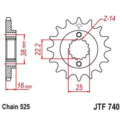 JT Sprockets Front Steel Sprocket 15 Tooth 15T 525 Chain JTF740.15
