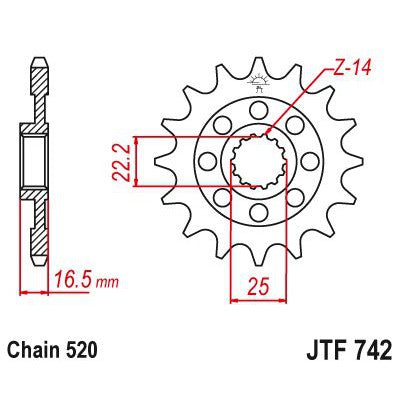 JT Sprockets Front Steel Sprocket 14 Tooth 14T 520 Chain JTF742.14