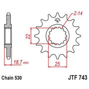 JT Sprockets Front Steel Sprocket 14 Tooth 14T 530 Chain JTF743.14