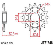 JT Sprockets Front OEM Type Rubber Cushioned Sprocket 15 Tooth 15T 520 Chain