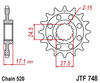 JT Sprockets Front OEM Type Rubber Cushioned Sprocket 15 Tooth 15T 520 Chain