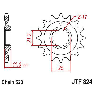 JT Sprockets Front Steel Sprocket 14 Tooth 14T 520 Chain JTF824.14
