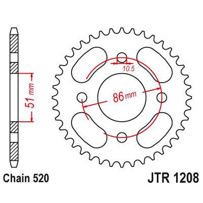 JT Sprockets Rear Steel Sprocket 44 Tooth 44T 520 Chain JTR1208.44