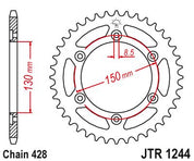 JT Sprockets Rear Steel Sprocket 51 Tooth 51T 428 Chain JTR1244.51