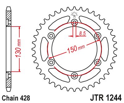 JT Sprockets Rear Steel Sprocket 51 Tooth 51T 428 Chain JTR1244.51