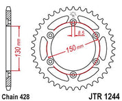 JT Sprockets Rear Steel Sprocket 51 Tooth 51T 428 Chain For Honda Interceptor VTR VTR250 1989-1990 JTR1244.51