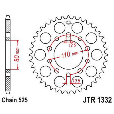 JT Sprockets Rear Steel Sprocket 41 Tooth 41T 525 Chain JTR1332.41